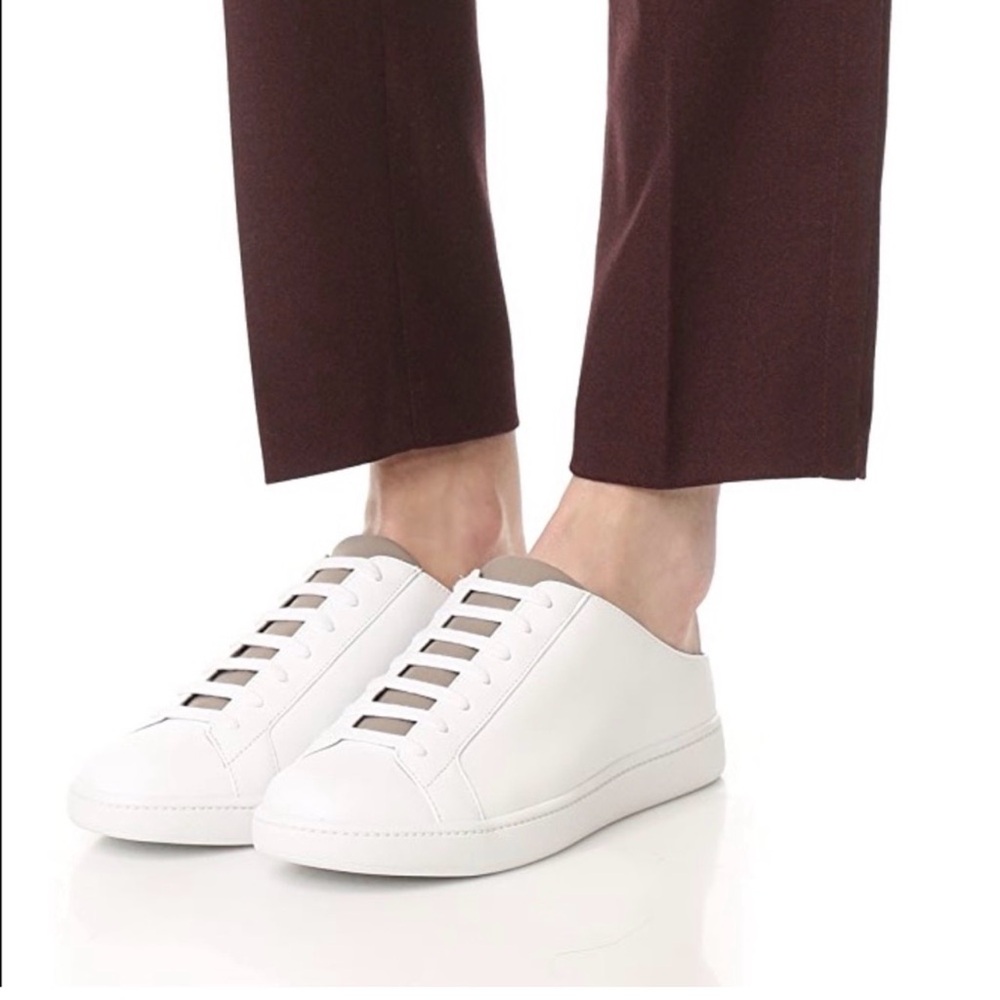 Vince Varley Mule Shoes Women's 11M White Gray Leather Slip On Flat Sneakers